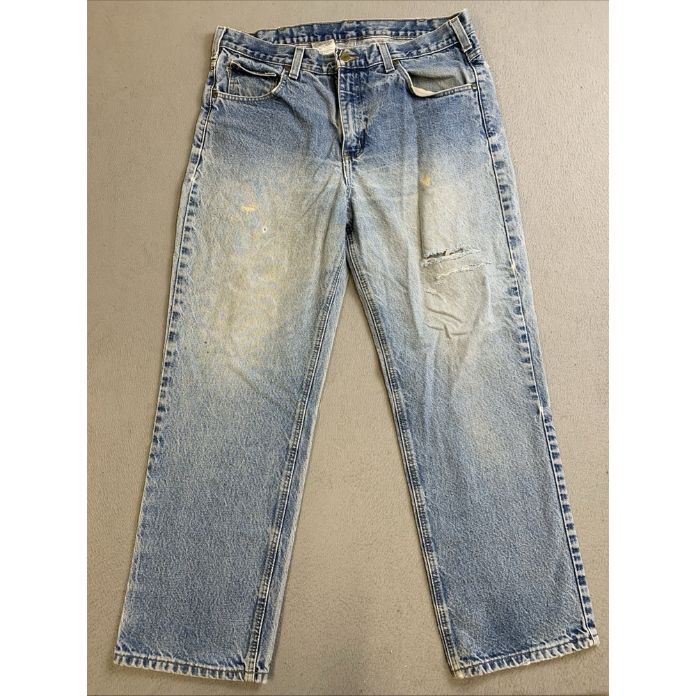 Carhartt Jeans Men's Size 36X30 Blue Denim Traditional Fit Ripped Knee B280PRW